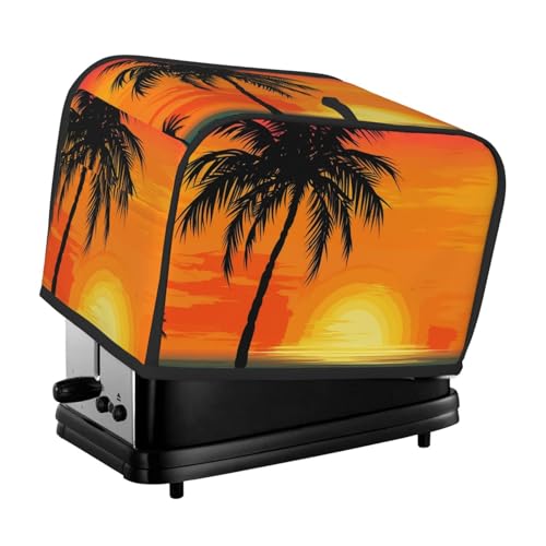 2-Scheiben-Toaster-Abdeckung mit zwei Taschen zur Aufbewahrung von Messern, superweiche Geräteabdeckung, Sonnenuntergang, Palme, Staubschutz für Küche, kleine Ofenabdeckung, Küche, Brotmaschine von QMNSEHF