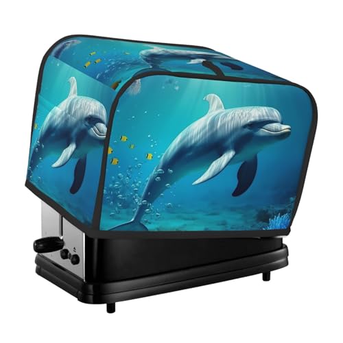 2 Scheiben Toaster-Abdeckung mit zwei Taschen zur Aufbewahrung von Messern, superweiche Geräteabdeckung, Unterwasserwelt, Delfin, Fisch, Staubschutz für Küche, kleine Ofenabdeckung, Küche, Brot von QMNSEHF