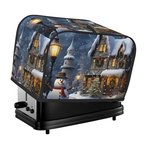 2 Scheiben Toaster-Abdeckung mit zwei Taschen zur Aufbewahrung von Messern, superweiche Geräteabdeckung, Weihnachtsschneemänner und Häuser, Staubschutz für Küche, kleine Ofenabdeckung, Küche von QMNSEHF