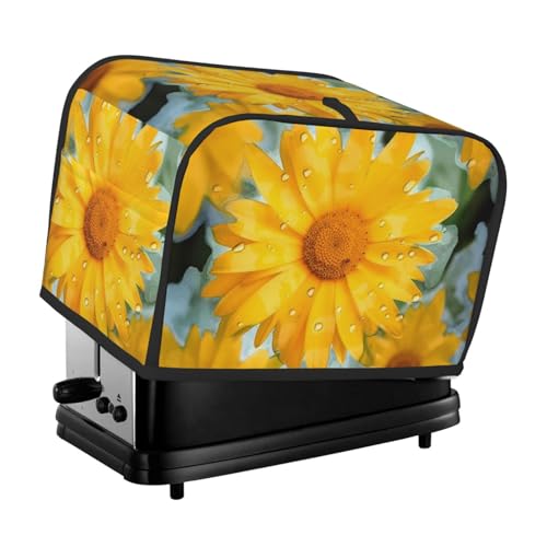 2 Scheiben Toaster-Abdeckung mit zwei Taschen zur Aufbewahrung von Messern, superweiche Geräteabdeckung, gelbe Gänseblümchen, Staubschutz für Küche, kleine Ofenabdeckung, Küche von QMNSEHF