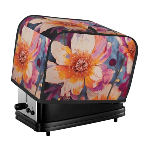 2 Scheiben Toaster-Abdeckung mit zwei Taschen zur Aufbewahrung von Messern, superweiche Geräteabdeckung, helle Blumen, Staubschutz für Küche, kleine Ofenabdeckung, Küche, Brot von QMNSEHF