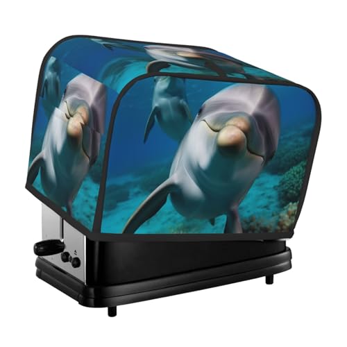2 Scheiben Toaster-Abdeckung mit zwei Taschen zur Aufbewahrung von Messern, superweiche Geräteabdeckung, lustiger Delfin, der Sie ansieht, Staubschutz für Küche, kleine Ofenabdeckung, Küche, Brot von QMNSEHF