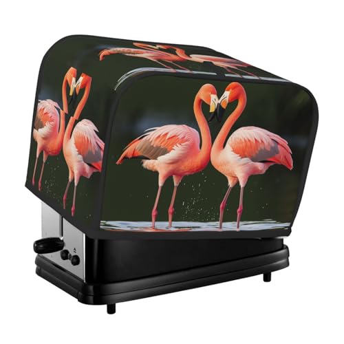 2 Scheiben Toaster-Abdeckung mit zwei Taschen zur Aufbewahrung von Messern, superweiche Geräteabdeckung, rosa Flamingos, Kuss im See, Staubschutz für Küche, kleine Ofenabdeckung, Küche von QMNSEHF