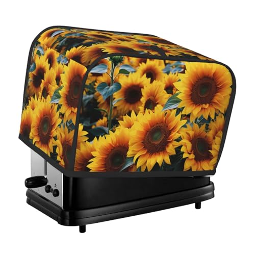 2-Scheiben-Toaster-Abdeckung mit zwei Taschen zur Aufbewahrung von Messern, superweiche Geräteabdeckung, viele schöne Sonnenblumen, Staubschutz für Küche, kleine Ofenabdeckung, Küche, Brotmaschine von QMNSEHF