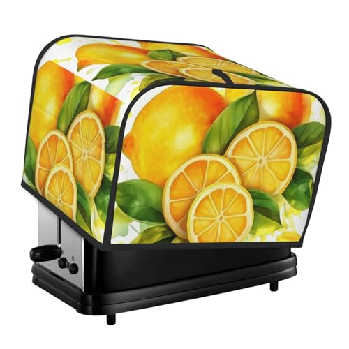 4-Scheiben-Toaster-Abdeckung mit zwei Taschen zur Aufbewahrung von Messern, superweiche Geräteabdeckungen, Aquarell, Zitrone, Obst, Staubschutz für Küche, kleine Ofenabdeckung, Küche, Brot von QMNSEHF