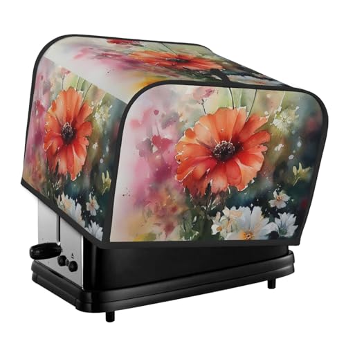 4-Scheiben-Toaster-Abdeckung mit zwei Taschen zur Aufbewahrung von Messern, superweiche Geräteabdeckungen, Aquarellmalerei, Staubschutz für Küche, kleine Ofenabdeckung, Küche, Brotmaschine von QMNSEHF
