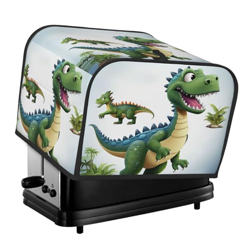 4-Scheiben-Toaster-Abdeckung mit zwei Taschen zur Aufbewahrung von Messern, superweiche Geräteabdeckungen, Cartoon-Dinosaurier-Bilder, Staubschutz für Küche, kleine Ofenabdeckung, Küche, Brotmaschine von QMNSEHF