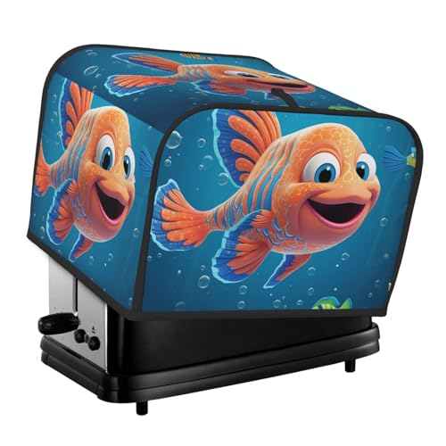 4-Scheiben-Toaster-Abdeckung mit zwei Taschen zur Aufbewahrung von Messern, superweiche Geräteabdeckungen, Cartoon-Seefisch-Staubschutz für Küche, kleine Ofenabdeckung, Küche von QMNSEHF