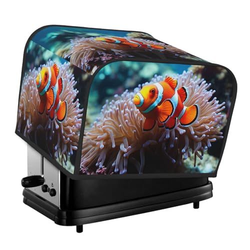 4-Scheiben-Toaster-Abdeckung mit zwei Taschen zur Aufbewahrung von Messern, superweiche Geräteabdeckungen, Clownfisch, Staubschutz für Küche, kleine Ofenabdeckung, Küche, Brotmaschine von QMNSEHF