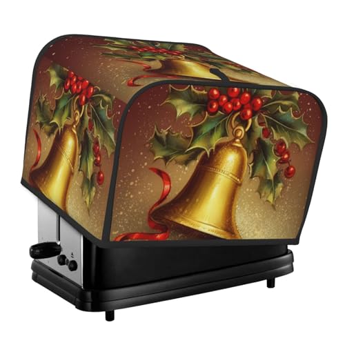 4-Scheiben-Toaster-Abdeckung mit zwei Taschen zur Aufbewahrung von Messern, superweiche Geräteabdeckungen, Frohes neues Jahr, Weihnachtsbaumglocke, Staubschutz für Küche, kleine Ofenabdeckung, Küche von QMNSEHF