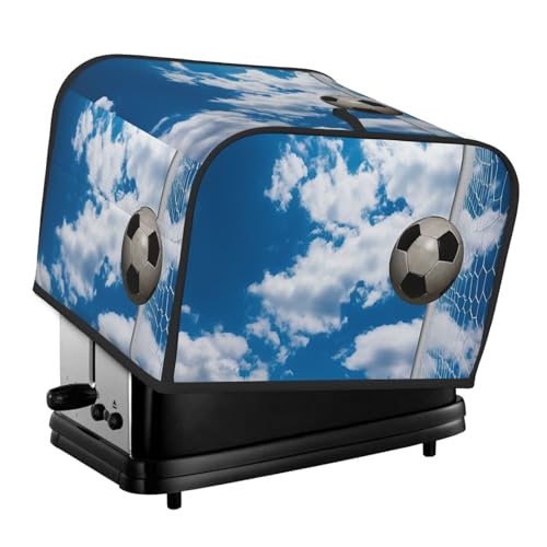 4-Scheiben-Toaster-Abdeckung mit zwei Taschen zur Aufbewahrung von Messern, superweiche Geräteabdeckungen, Fußball, blauer Himmel, Staubschutz für Küche, kleine Ofenabdeckung, Küche, Brotmaschine von QMNSEHF