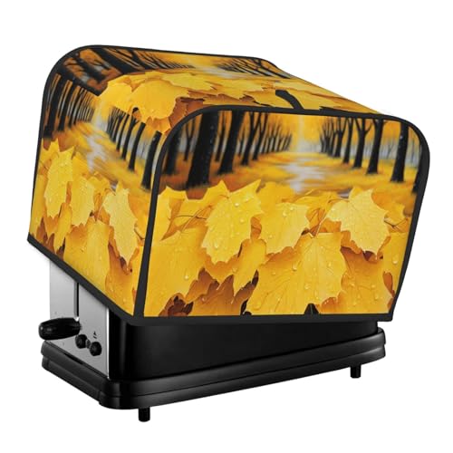 4-Scheiben-Toaster-Abdeckung mit zwei Taschen zur Aufbewahrung von Messern, superweiche Geräteabdeckungen, Herbstgelbe Blätter, Staubschutz für Küche, kleine Ofenabdeckung, Küche, Brotmaschine von QMNSEHF
