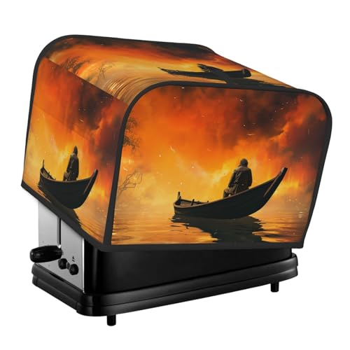 4-Scheiben-Toaster-Abdeckung mit zwei Taschen zur Aufbewahrung von Messern, superweiche Geräteabdeckungen, Mann und Boot, Staubschutz für Küche, kleine Ofenabdeckung, Küche, Brotmaschine von QMNSEHF