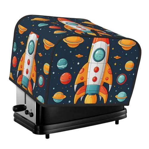 4-Scheiben-Toaster-Abdeckung mit zwei Taschen zur Aufbewahrung von Messern, superweiche Geräteabdeckungen, Raketenkliparts, Raumschiff, Staubschutz für Küche, kleine Ofenabdeckung, Küche, Brotmaschine von QMNSEHF