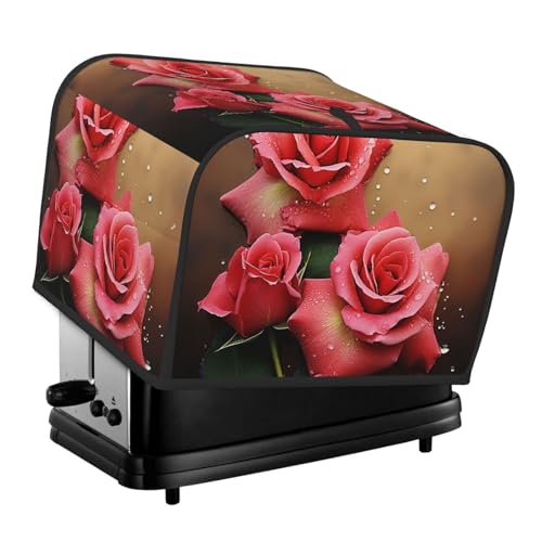 4-Scheiben-Toaster-Abdeckung mit zwei Taschen zur Aufbewahrung von Messern, superweiche Geräteabdeckungen, Rosen, Staubschutz für Küche, kleine Ofenabdeckung, Küche, Brotmaschine, Schutzabdeckungen von QMNSEHF