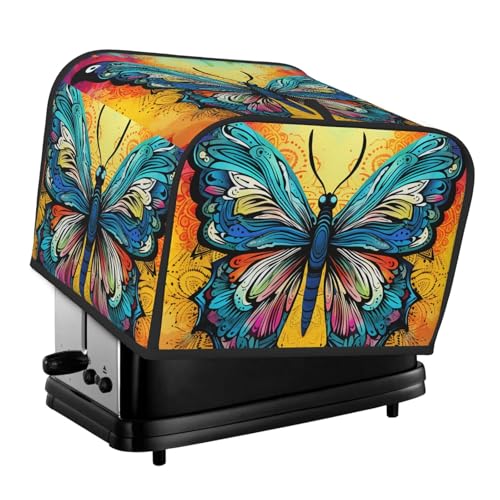 4-Scheiben-Toaster-Abdeckung mit zwei Taschen zur Aufbewahrung von Messern, superweiche Geräteabdeckungen, Schmetterling, Batikfärbung, Staubschutz für Küche, kleine Ofenabdeckung, Küche, Brotmaschine von QMNSEHF