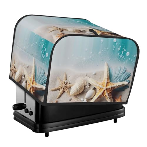 4-Scheiben-Toaster-Abdeckung mit zwei Taschen zur Aufbewahrung von Messern, superweiche Geräteabdeckungen, Seestern und Muscheln, Staubschutz für Küche, kleine Ofenabdeckung, Küche, Brotmaschine von QMNSEHF