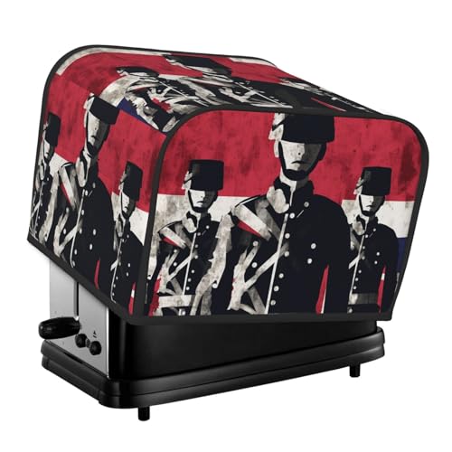 4-Scheiben-Toaster-Abdeckung mit zwei Taschen zur Aufbewahrung von Messern, superweiche Geräteabdeckungen, Soldat vor amerikanischer Flagge, Staubschutz für Küche, kleine Ofenabdeckung, Küche von QMNSEHF