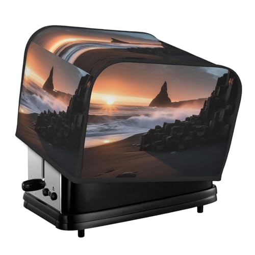 4-Scheiben-Toaster-Abdeckung mit zwei Taschen zur Aufbewahrung von Messern, superweiche Geräteabdeckungen, Sonnenaufgang auf Reynisfjara, Strand, Staubschutz für Küche, kleine Ofenabdeckung, Küche von QMNSEHF