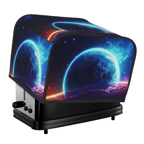 4-Scheiben-Toaster-Abdeckung mit zwei Taschen zur Aufbewahrung von Messern, superweiche Geräteabdeckungen, Stern-Planet-Staubschutz für Küche, kleine Ofenabdeckung, Küche von QMNSEHF