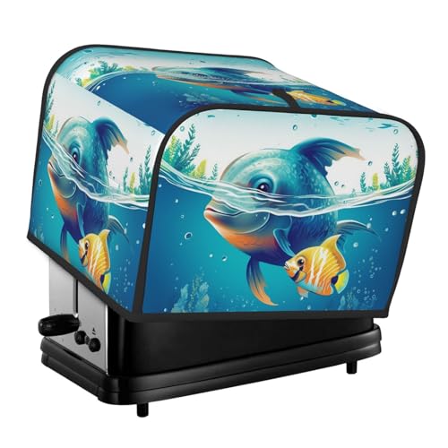 4-Scheiben-Toaster-Abdeckung mit zwei Taschen zur Aufbewahrung von Messern, superweiche Geräteabdeckungen, Unterwasser-Meerestaubschutz für Küche, kleine Ofenabdeckung, Küche von QMNSEHF