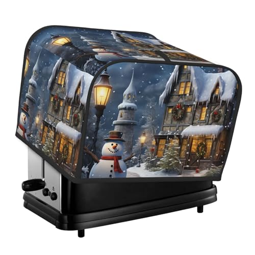 4-Scheiben-Toaster-Abdeckung mit zwei Taschen zur Aufbewahrung von Messern, superweiche Geräteabdeckungen, Weihnachtsschneemänner und Häuser, Staubschutz für Küche, kleine Ofenabdeckung, Küche von QMNSEHF