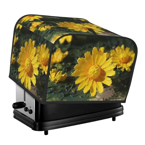 4-Scheiben-Toaster-Abdeckung mit zwei Taschen zur Aufbewahrung von Messern, superweiche Geräteabdeckungen, gelbe Blumen, Staubschutz für Küche, kleine Ofenabdeckung, Küche, Brotmaschine von QMNSEHF