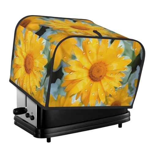 4-Scheiben-Toaster-Abdeckung mit zwei Taschen zur Aufbewahrung von Messern, superweiche Geräteabdeckungen, gelbe Gänseblümchen, Staubschutz für Küche, kleine Ofenabdeckung, Küche, Brotmaschine von QMNSEHF