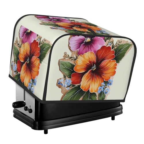 4-Scheiben-Toaster-Abdeckung mit zwei Taschen zur Aufbewahrung von Messern, superweiche Geräteabdeckungen, handbemalte Blumen-Staubschutz für Küche, kleine Ofenabdeckung, Küche, Brotmaschine von QMNSEHF