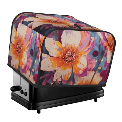 4-Scheiben-Toaster-Abdeckung mit zwei Taschen zur Aufbewahrung von Messern, superweiche Geräteabdeckungen, helle Blumen, Staubschutz für Küche, kleine Ofenabdeckung, Küche, Brotmaschine von QMNSEHF