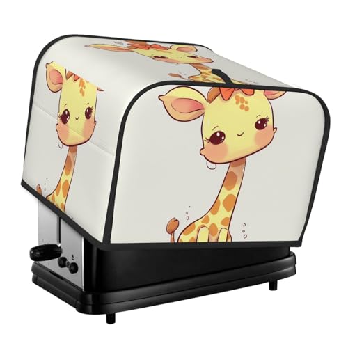 4-Scheiben-Toaster-Abdeckung mit zwei Taschen zur Aufbewahrung von Messern, superweiche Geräteabdeckungen, niedliche Schleife, Giraffe, Staubschutz für Küche, kleine Ofenabdeckung, Küche von QMNSEHF