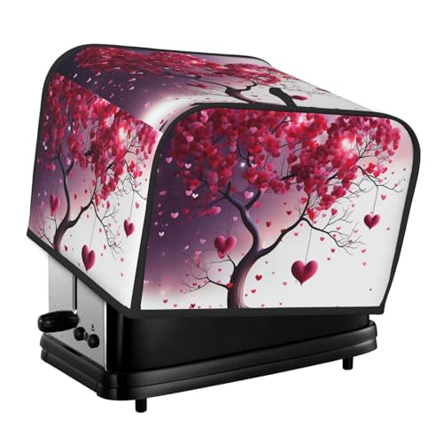 4-Scheiben-Toaster-Abdeckung mit zwei Taschen zur Aufbewahrung von Messern, superweiche Geräteabdeckungen, romantische Herzen, Blätter, Baum, Staubschutz für Küche, kleine Ofenabdeckung, Küche von QMNSEHF