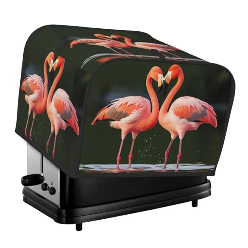 4-Scheiben-Toaster-Abdeckung mit zwei Taschen zur Aufbewahrung von Messern, superweiche Geräteabdeckungen, rosa Flamingos, Kuss im See, Staubschutz für Küche, kleine Ofenabdeckung, Küche von QMNSEHF