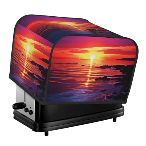 4-Scheiben-Toaster-Abdeckung mit zwei Taschen zur Aufbewahrung von Messern, superweiche Geräteabdeckungen, ruhiges Meer, Sonnenuntergang, Staubschutz für Küche, kleine Ofenabdeckung, Küche von QMNSEHF