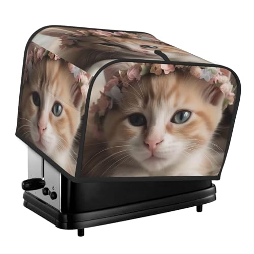 4-Scheiben-Toaster-Abdeckung mit zwei Taschen zur Aufbewahrung von Messern, superweiche Geräteabdeckungen, süße Tiere, niedliche Katze, Staubschutz für Küche, kleine Ofenabdeckung, Küche, Brotmaschine von QMNSEHF