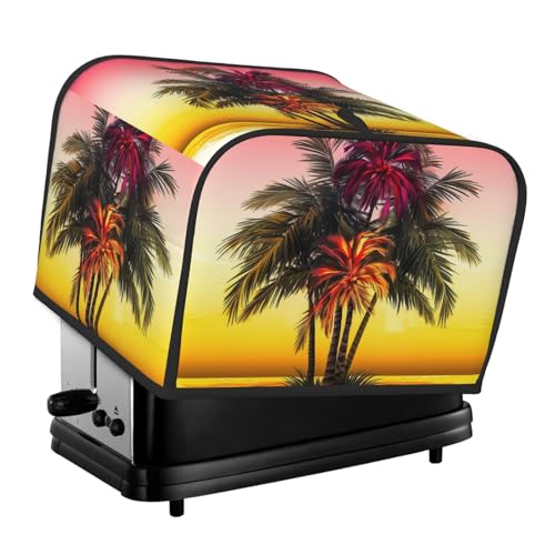 4-Scheiben-Toaster-Abdeckung mit zwei Taschen zur Aufbewahrung von Messern, superweiche Geräteabdeckungen, tropische Blume, Palme, Staubschutz für Küche, kleine Ofenabdeckung, Küche von QMNSEHF