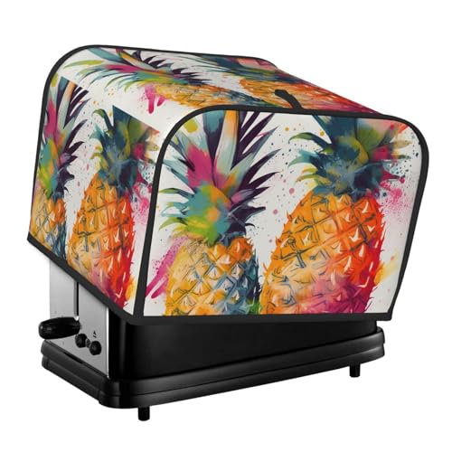 4-Scheiben-Toaster-Abdeckung mit zwei Taschen zur Aufbewahrung von Messern, superweiche Geräteabdeckungen, tropische Früchte, Aquarell, Ananas, Staubschutz für Küche, kleine Ofenabdeckung, Küche, Brot von QMNSEHF