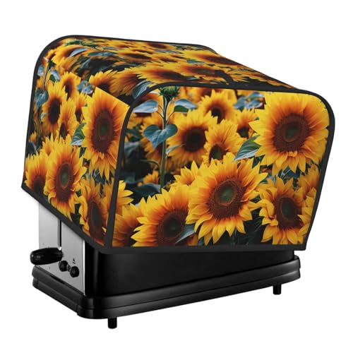 4-Scheiben-Toaster-Abdeckung mit zwei Taschen zur Aufbewahrung von Messern, superweiche Geräteabdeckungen, viele schöne Sonnenblumen, Staubschutz für Küche, kleine Ofenabdeckung, Küche, Brotmaschine von QMNSEHF
