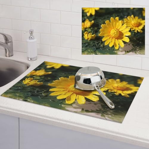 Abtropfmatte für Küchentheke, saugfähige Abtropfmatte, hitzebeständig, Abtropfmatte für Tischschutz, Geschirrpolster, gelbe Blumen, Küchen-Abtropfmatte, 45,7 x 61 cm Abtropfmatte für Küchentheke, saugfähige Abtropfmatte, hitzebeständig, Abtropfmatte für Tischschutz, Geschirrpolster, gelbe Blumen, Küchen-Abtropfmatte, 45,7 x 61 cm von QMNSEHF