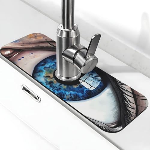 Blaue Augenhahnmatte für Küchenspüle, Anti-Rutsch-Wasserhahn-Pad, Spritzfänger, Kieselgur, schnell trocknender Stein, Wasserhahngriff, Tropfenfänger-Tablett, Matte für Waschbecken, Abtropfmatte von QMNSEHF