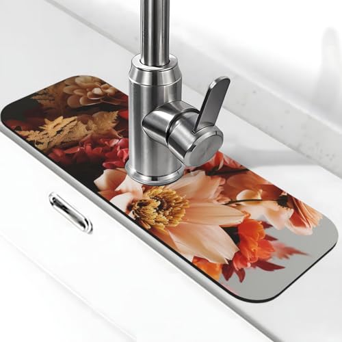 Blumenstrauß Wasserhahnmatte für Küchenspüle, Anti-Rutsch-Wasserhahn-Pad, Spritzfänger, Kieselgur, schnell trocknender Stein, Wasserhahngriff, Tropffänger-Tablett, Matte für Badezimmer, Waschbecken von QMNSEHF