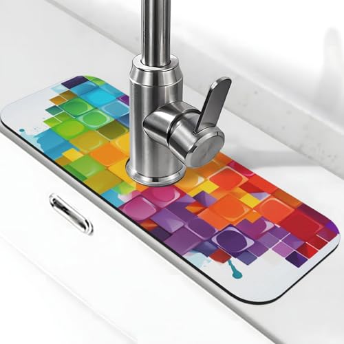 Bunte Herz-Wasserhahnmatte für Küchenspüle, rutschfeste Wasserhahn-Pads, Spritzfänger, Kieselgur, schnell trocknender Stein, Wasserhahngriff, Tropffangmatte für Badezimmer, Waschbecken, Abtropfmatte von QMNSEHF