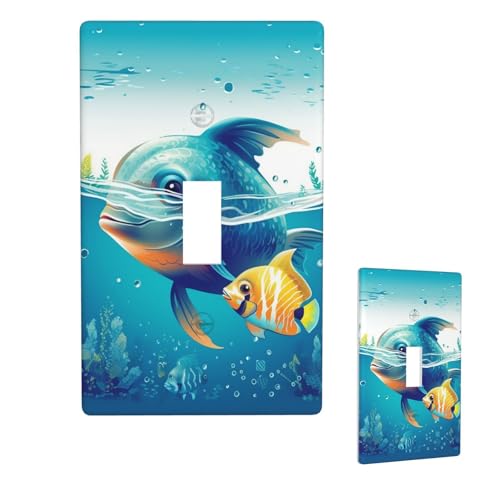 Dekorateur Wandplatte, 1-Gang-Kippschalter, Lichtschalter-Abdeckung, Standardgröße 11,4 x 7 cm, Einzelwippe, Wandplatte, Steckdosenabdeckungen, Unterwasser-, Seefisch-Auslassschalter-Abdeckung für von QMNSEHF