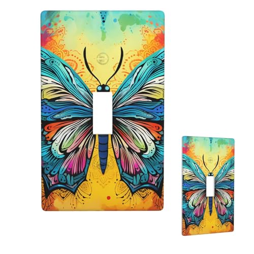 Dekorateur Wandplatte, 1-Gang-Kippschalter, Lichtschalter-Abdeckung, Standardgröße 11,4 x 7 cm, Einzelwippe, Wandplatte, Steckdosensteckerabdeckungen, Schmetterlingsdesign, Batik-Design, Abdeckung für von QMNSEHF