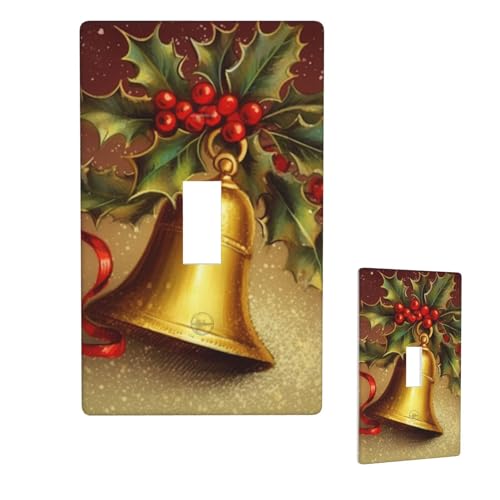 Dekorateur Wandplatte, 1-Gang-Kippschalter-Abdeckung, Standardgröße 11,4 x 7 cm, einzelne Wippe, Wandplatte, Happy New Year Weihnachtsbaum, Glocke, Steckdosenschalter-Abdeckung für Steckdosen von QMNSEHF