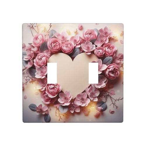 Dekorateur Wandplatte, 2-Gang-Kippschalter, Lichtschalter-Abdeckung, Standardgröße 11,4 x 11,4 cm, Einzelwippe, Wandplatte, Steckdosensteckerabdeckungen, Karte in Herzform, Blumen von QMNSEHF