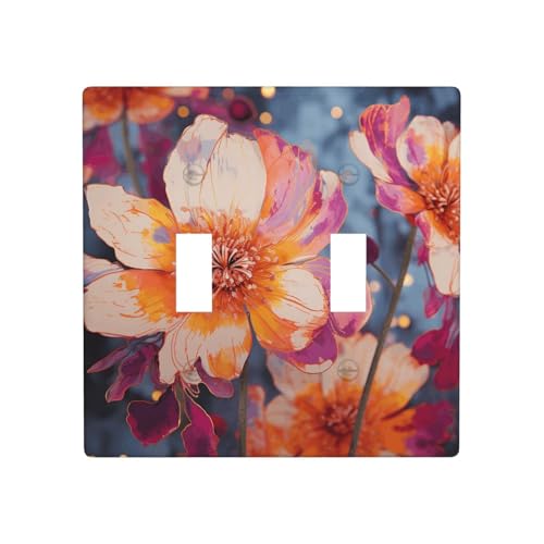 Dekorateur Wandplatte, 2-Gang-Kippschalter, Lichtschalter-Abdeckung, Standardgröße 11,4 x 11,4 cm, Einzelwippe, Wandplatte, Steckdosensteckerabdeckungen, helle Blumen, Steckdosenschalterabdeckung für von QMNSEHF