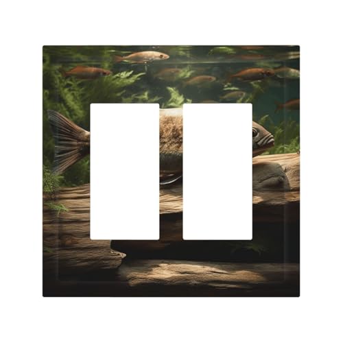 Dekorateur Wandplatte, 2-Gang-Kippschalter, Lichtschalter-Abdeckung, mittlere Größe, 12,7 x 12,4 cm, Einzelwippe, Wandplatte, Steckdosenabdeckung, Holz- und Fischauslass-Schalterabdeckung für Dekorateur Wandplatte, 2-Gang-Kippschalter, Lichtschalter-Abdeckung, mittlere Größe, 12,7 x 12,4 cm, Einzelwippe, Wandplatte, Steckdosenabdeckung, Holz- und Fischauslass-Schalterabdeckung für von QMNSEHF