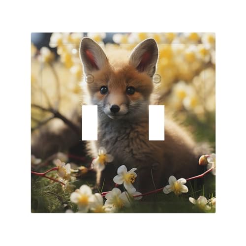 Dekorateur Wandplatte, 2-Gang-Kippschalter, Lichtschalter-Abdeckung, mittlere Größe, 12,7 x 12,4 cm, Einzelwippe, Wandplatte, Steckdosenabdeckung, Tier, Baby, im Frühling, Steckdosenabdeckung für von QMNSEHF