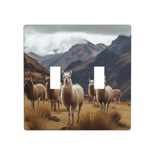 Dekorateur Wandplatte, 2-Gang-Kippschalter-Abdeckung, Standardgröße 11,4 x 11,4 cm, Einzel-Wippe, Wandplatte, Steckdosenabdeckungen, Lamas in der Anden-Steckdose, Schalterabdeckung für Dekorateur Wandplatte, 2-Gang-Kippschalter-Abdeckung, Standardgröße 11,4 x 11,4 cm, Einzel-Wippe, Wandplatte, Steckdosenabdeckungen, Lamas in der Anden-Steckdose, Schalterabdeckung für von QMNSEHF